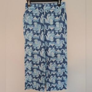 Lilly Pulitzer XS Florita Linen Pant Deep Indigo Elephants Blue White Pull On